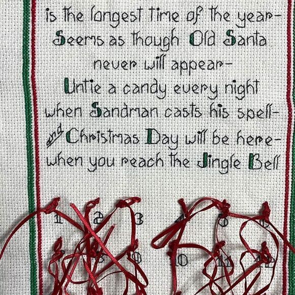 Cross Stitch Handmade Advent Calendar Santa Candy Jingle Bells - Picture 3 of 8
